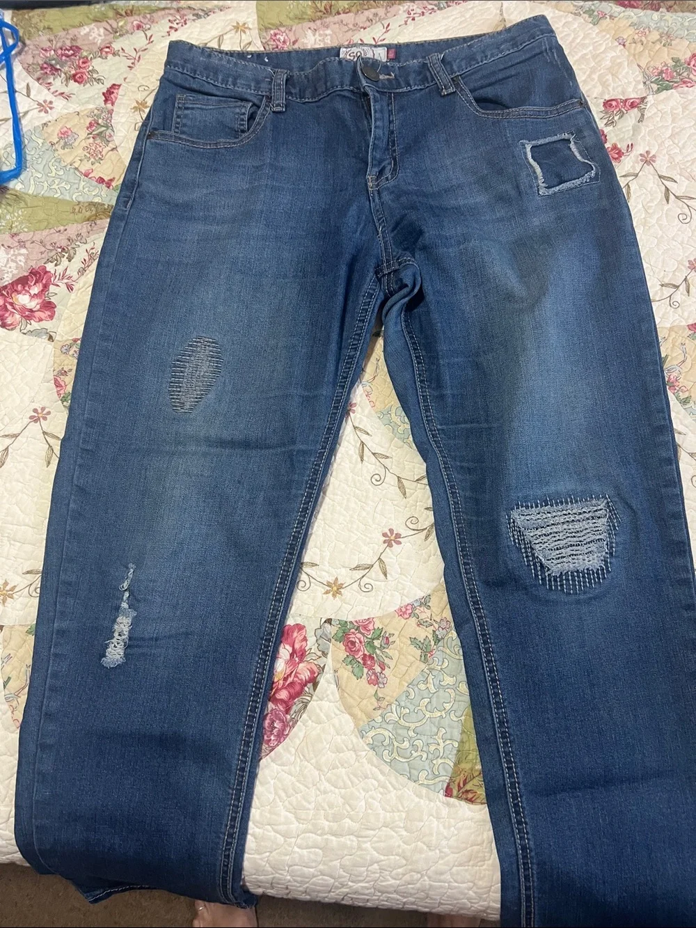 SO Women's Skinny Distressed Dark Blue Jeans